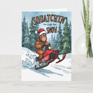 Squatchin' through the Snow Bigfoot Christmas Holiday Card