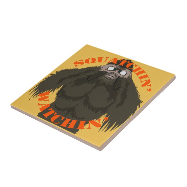 Squatchin' Watchin' Bigfoot Love Ceramic Tile (Side)