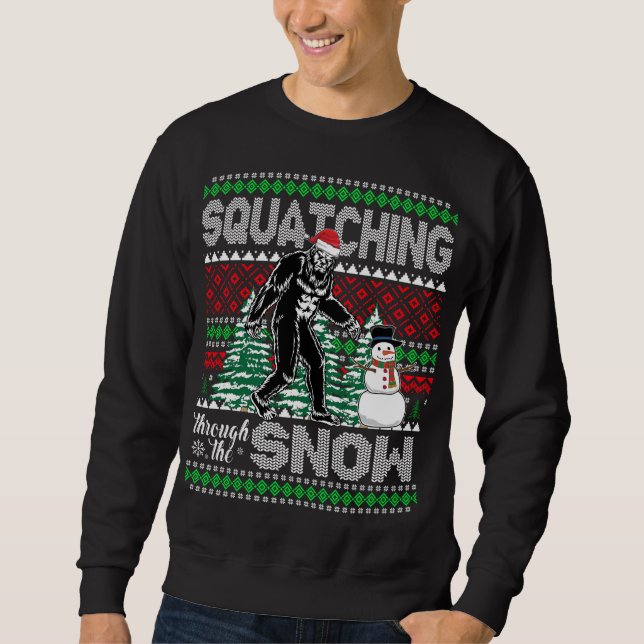 Squatching through the Snow Bigfoot Ugly Sweater C (Front)