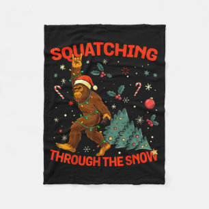 Squatching Through The Snow Funny Bigfoot Rock On Fleece Blanket