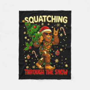 Squatching Through The Snow Funny Bigfoot Xmas Lig Fleece Blanket