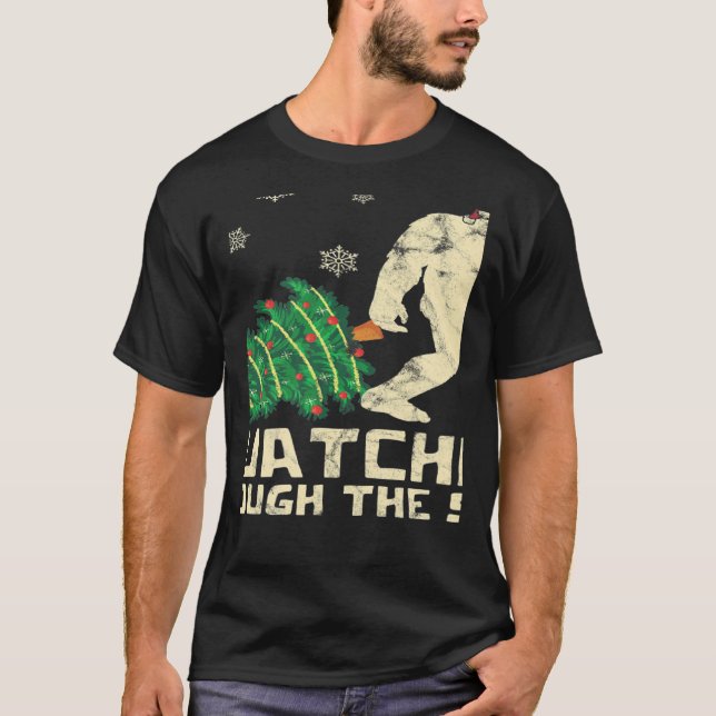 Squatching Through The Snow Yeti Christmas T-Shirt (Front)