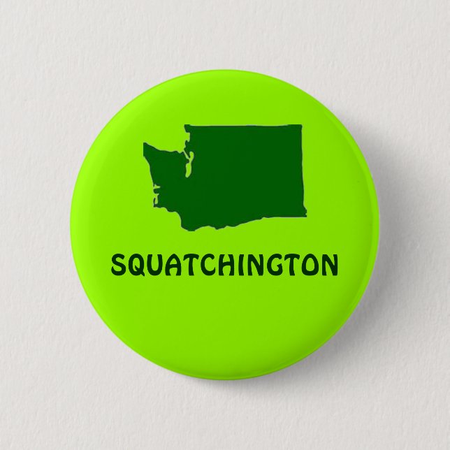 Squatchington Washington State Silhouette Pinback Button (Front)
