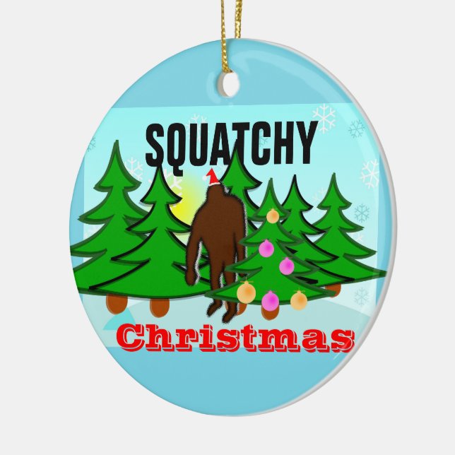 Squatchy Christmas Sasquatch Tacky Christmas Ceramic Ornament (Left)