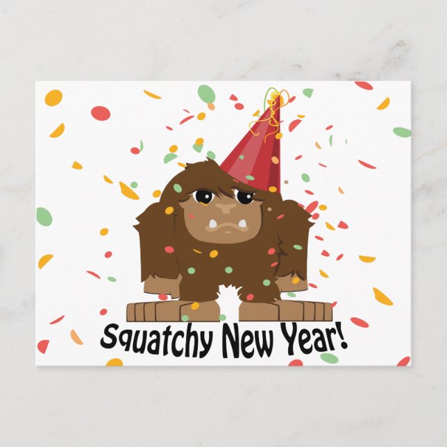Squatchy New Year Holiday Postcard (Front)