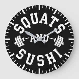 Squats and Sushi - Carbs and Leg Day - Funny Gym Large Clock