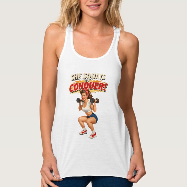 Squats Conquer -Funny Retro Gym Pin-Up- Activewear Tank Top (Front)