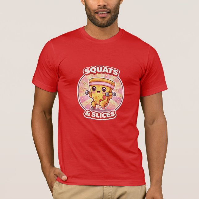Squats & Slices Pizza Shirt – Cute Kawaii Workout  (Front)