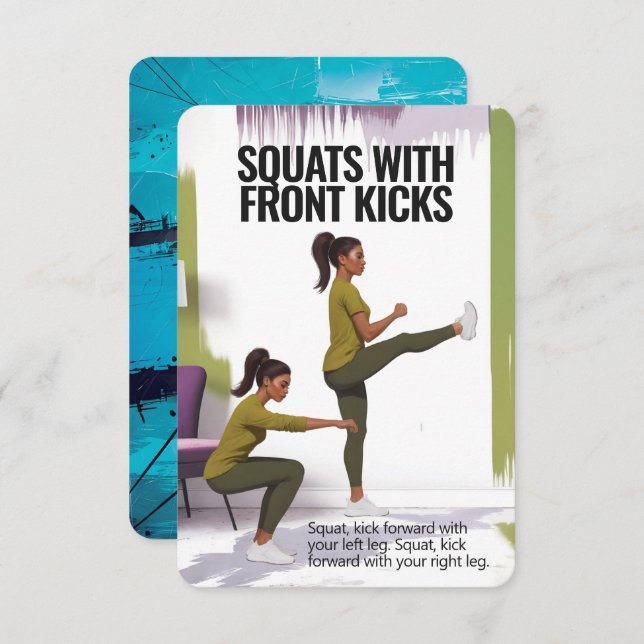 Squats with Kicks Fitness Card with Blue Backing (Front/Back)