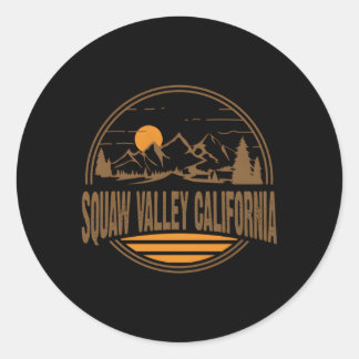 Squaw Valley California Mountain Hiking Print Classic Round Sticker