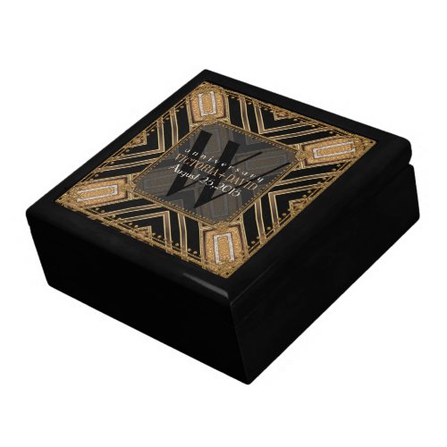 Squaza Art Deco Black Gold Wedding Anniversary Box