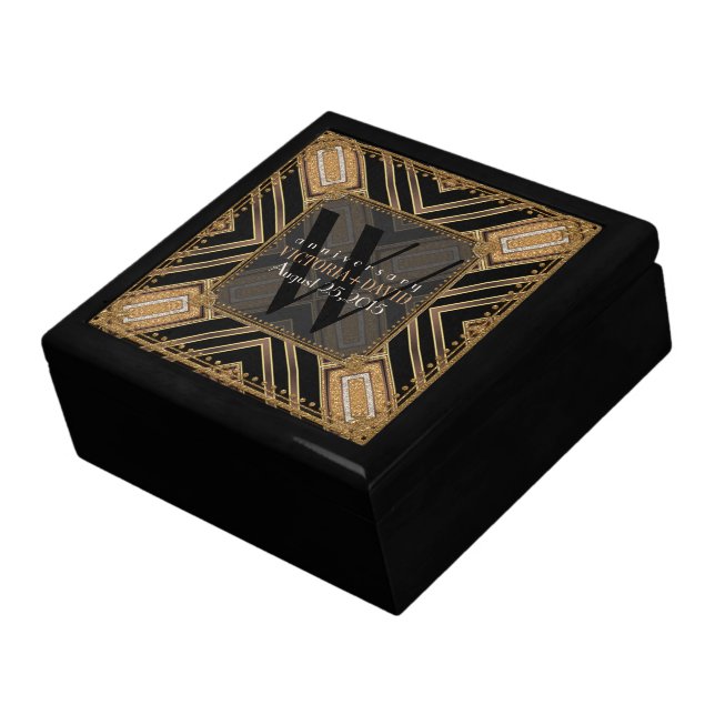 Squaza Art Deco Black Gold Wedding Anniversary Box (Side)