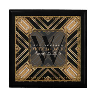 Squaza Art Deco Black Gold Wedding Anniversary Box