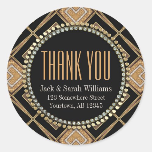 Squaza Love Art Deco Gold Black Thank You Round Classic Round Sticker