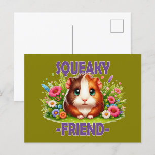 Squeaky Friend pun. Cute Baby Guinea Pig cartoon Postcard