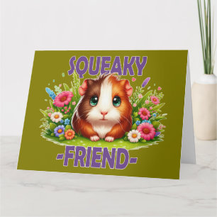 Squeaky Friend pun. Cute Baby Guinea Pig cartoon Thank You Card
