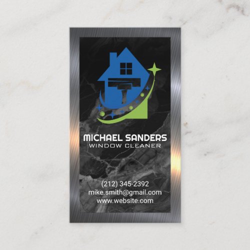 Squeegee Logo  Cleaning Services  Marble Metal Business Card