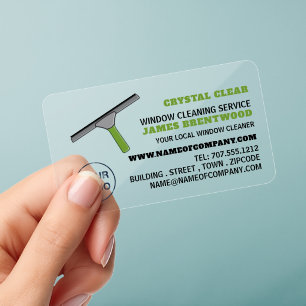 Squeegee, Window Cleaner, Cleaning Service Clear Business Cards