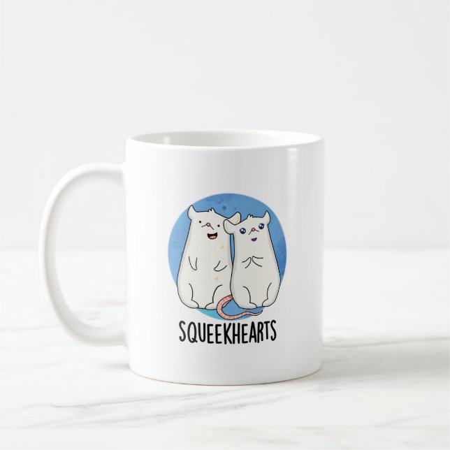 Squeekhearts Funny Mouse Sweetheart Pun Coffee Mug (Left)