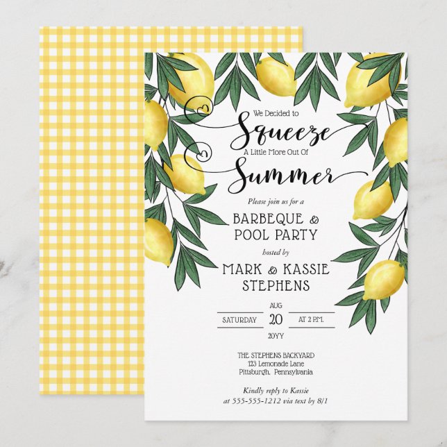 Squeeze A Little More Out of Summer Lemons BBQ Invitation (Front/Back)