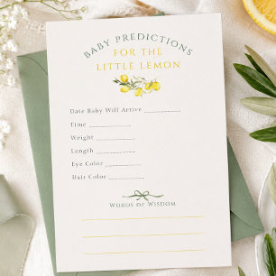 Squeeze Little Lemon Sage Ribbon Baby Predictions Invitation
