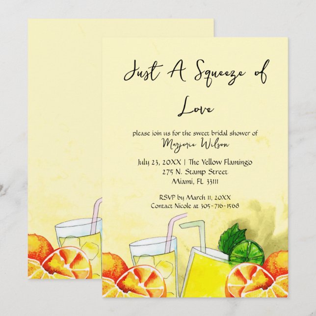 Squeeze of Love Lemonade Lemon Citrus Bridal Party Invitation (Front/Back)