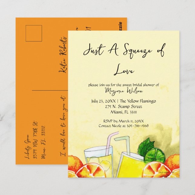 Squeeze of Love Lemonade Lemon Citrus Bridal Party Postcard (Front/Back)