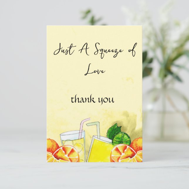Squeeze of Love Lemonade Lemon Citrus Bridal Party Thank You Card (Standing Front)