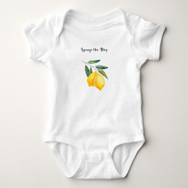 Squeeze the Day Baby Bodysuit, Lemon Onsie Baby Bodysuit (Front)