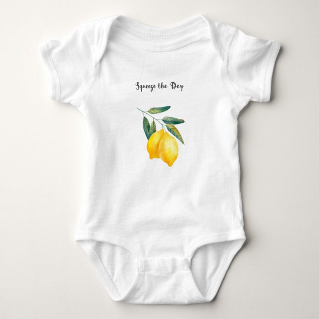 Squeeze the Day Baby Bodysuit, Lemon Onsie Bodysuit (Front)