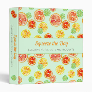 Squeeze the Day Bright Cheerful Watercolor Citrus 3 Ring Binder