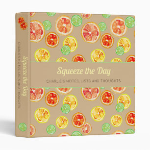 Squeeze the Day Bright Cheerful Watercolor Citrus 3 Ring Binder