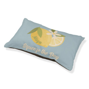 Squeeze the Day Citrus blue personalized Dog Pet Bed
