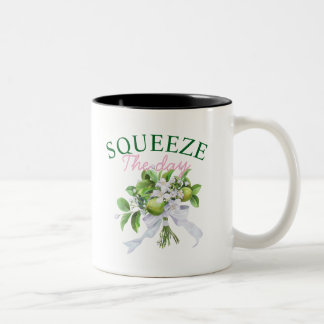 Squeeze The Day Coffee Mug: Funny Lemon Quote Two-Tone Coffee Mug