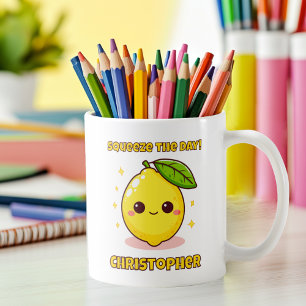 squeeze The Day Cute Kawaii Lemon personalized Coffee Mug