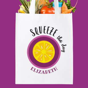 Squeeze the Day Cute Lemon Reusable Grocery Bag