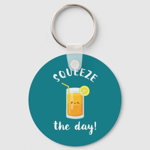 Squeeze The Day Funny Orange Juice Lover Puns Keychain