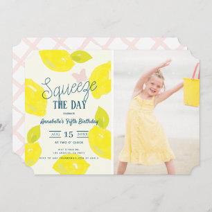 Squeeze the Day Lemon Citrus Girl Birthday Photo Invitation