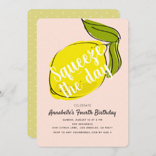 Squeeze the Day Lemon CItrus Pink Girl Birthday Invitation