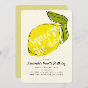 Squeeze the Day Lemon CItrus Yellow Birthday Invitation