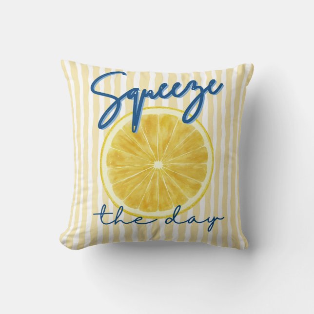 Squeeze the Day Lemon Motivational Quote Throw Pillow (Front)