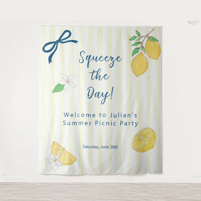 Squeeze the Day Lemon Summer Picnic Party Tapestry (Front)