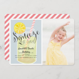 Squeeze the Day Lemonade Jar Birthday Photo Invitation