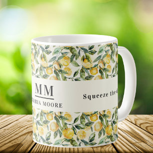 Squeeze the day lemons monogram coffee mug
