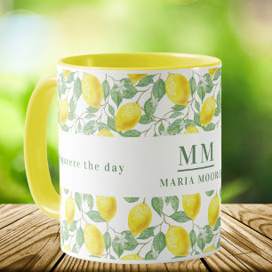 Squeeze the day lemons monogrammed mug