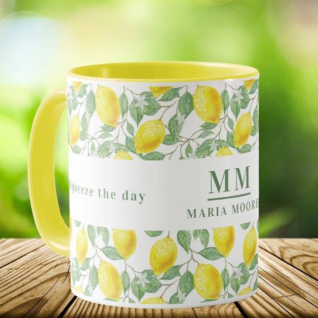 Squeeze the day lemons monogrammed mug (Creator Uploaded)