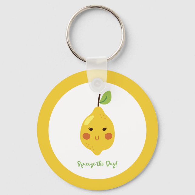 Squeeze the Day Punny Lemon Yellow Keychain (Front)