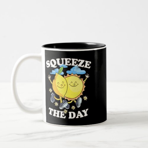 Squeeze the Day Retro Pun Groovy Seize the Day Fun Two_Tone Coffee Mug