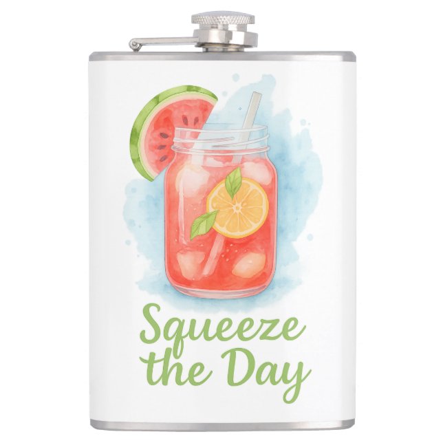 Squeeze the Day – Summer Watercolor Fruit Drink  Flask (Front)