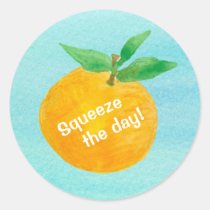 Squeeze The Day Tangerine Fruit Positive Words Classic Round Sticker